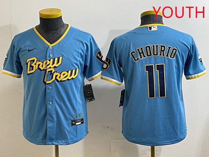 Youth Milwaukee Brewers #11 Chourio Light Blue City Edition 2025 Nike MLB Jersey style 1->youth mlb jersey->Youth Jersey
